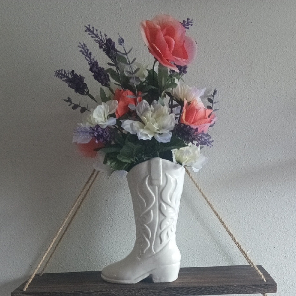 Floral Arrangement in White Boot Vase